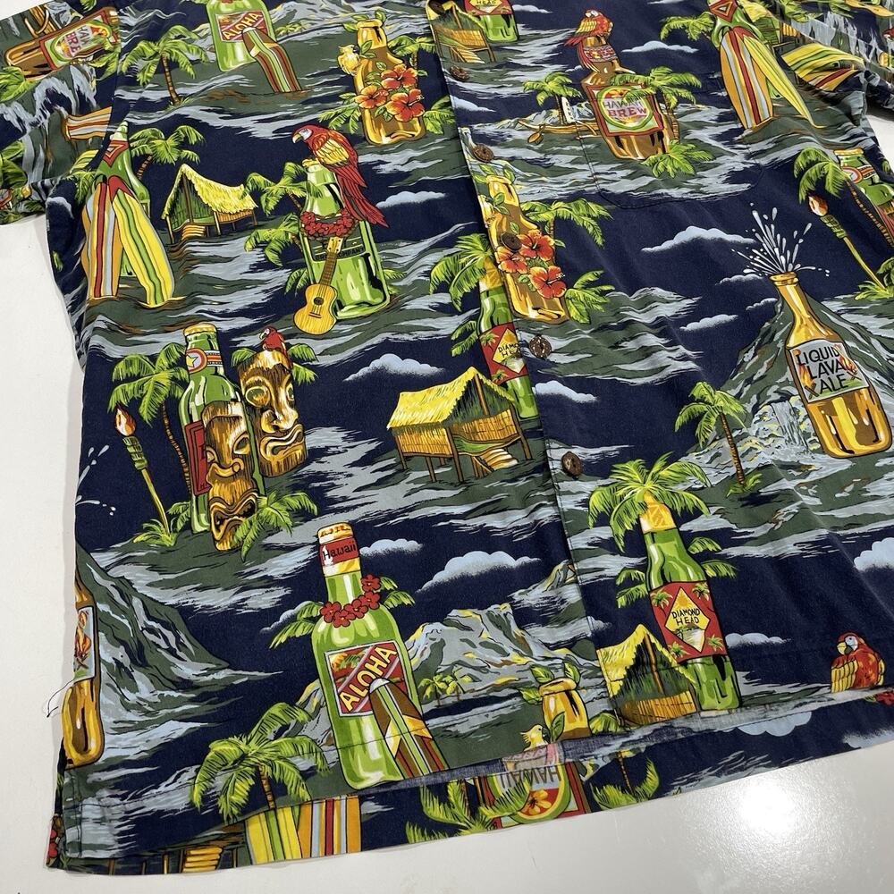 Koko Island Shirt Men’s Large Hawaiian Volcano Beer Floral Liquid Lava Ale EUC